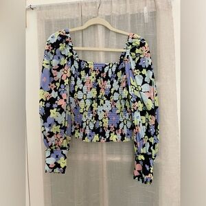 Free People floral smocked long sleeve top